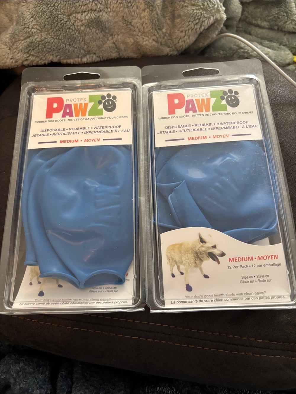 PAWZ Medium Reusable Waterproof Dog Boots - Blue (Pack of 12)
